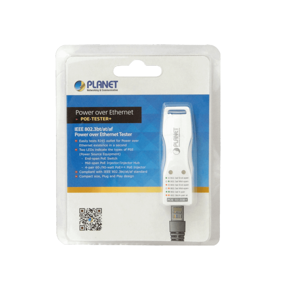 PLANET Probador Tester PoE++ af/at Indicador MID-SPAN END-SPAN 1-RJ45 4