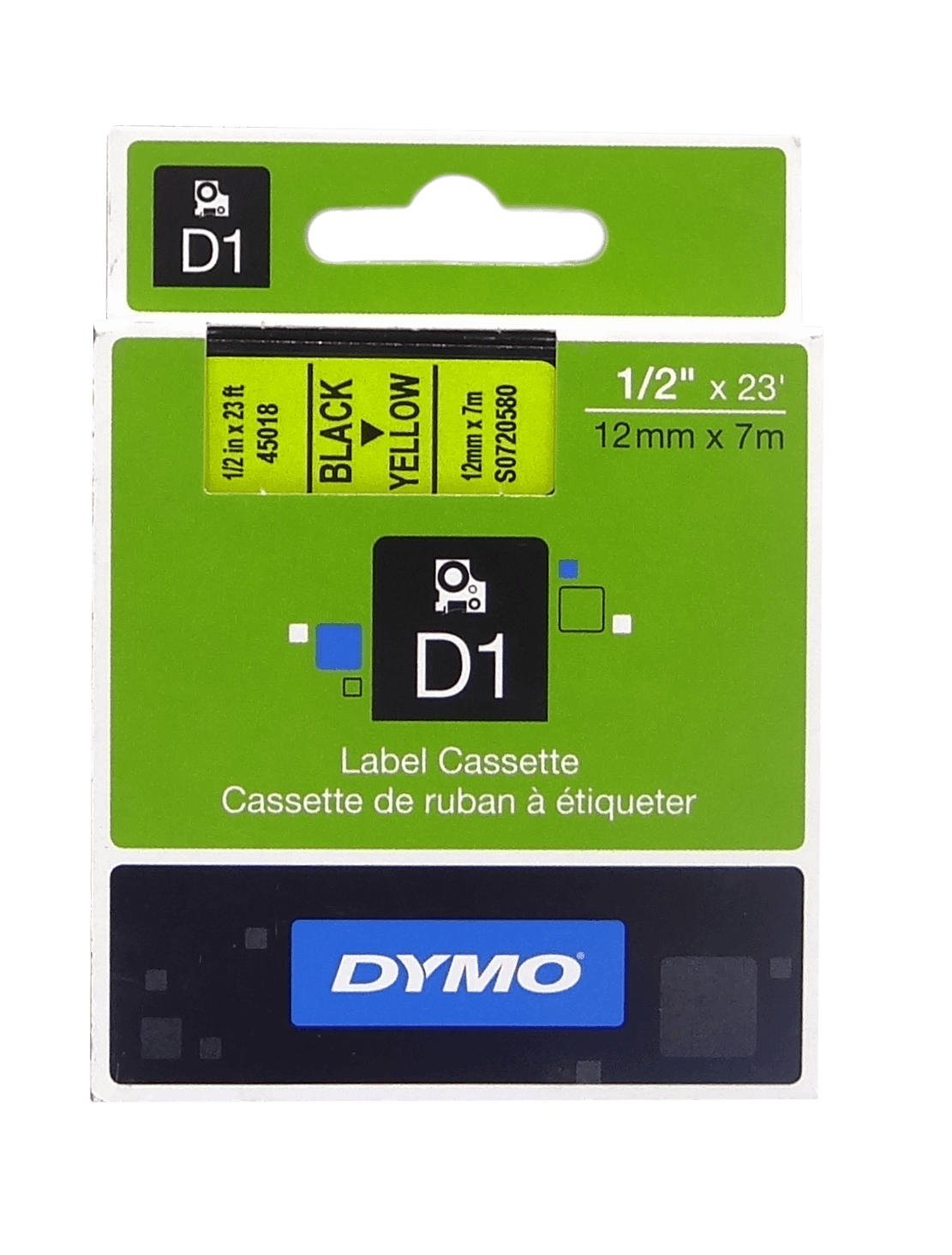 DYMO 12mm Negro en Fondo Amarillo Cinta 7mt D1-Label Cassette 2