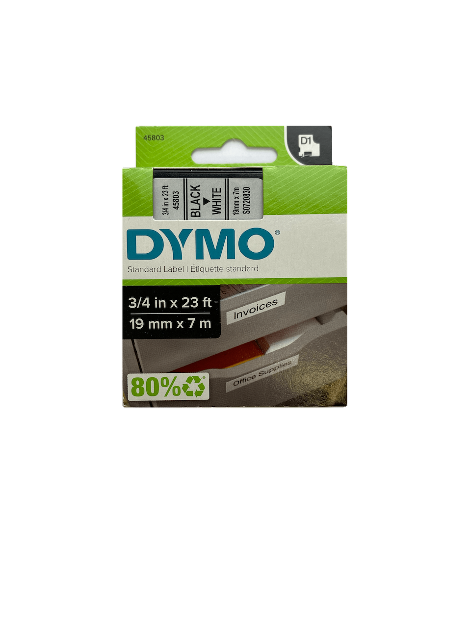 DYMO 19mm Negro en Fondo Blanco Cinta 7mt D1-Label Cassette 2
