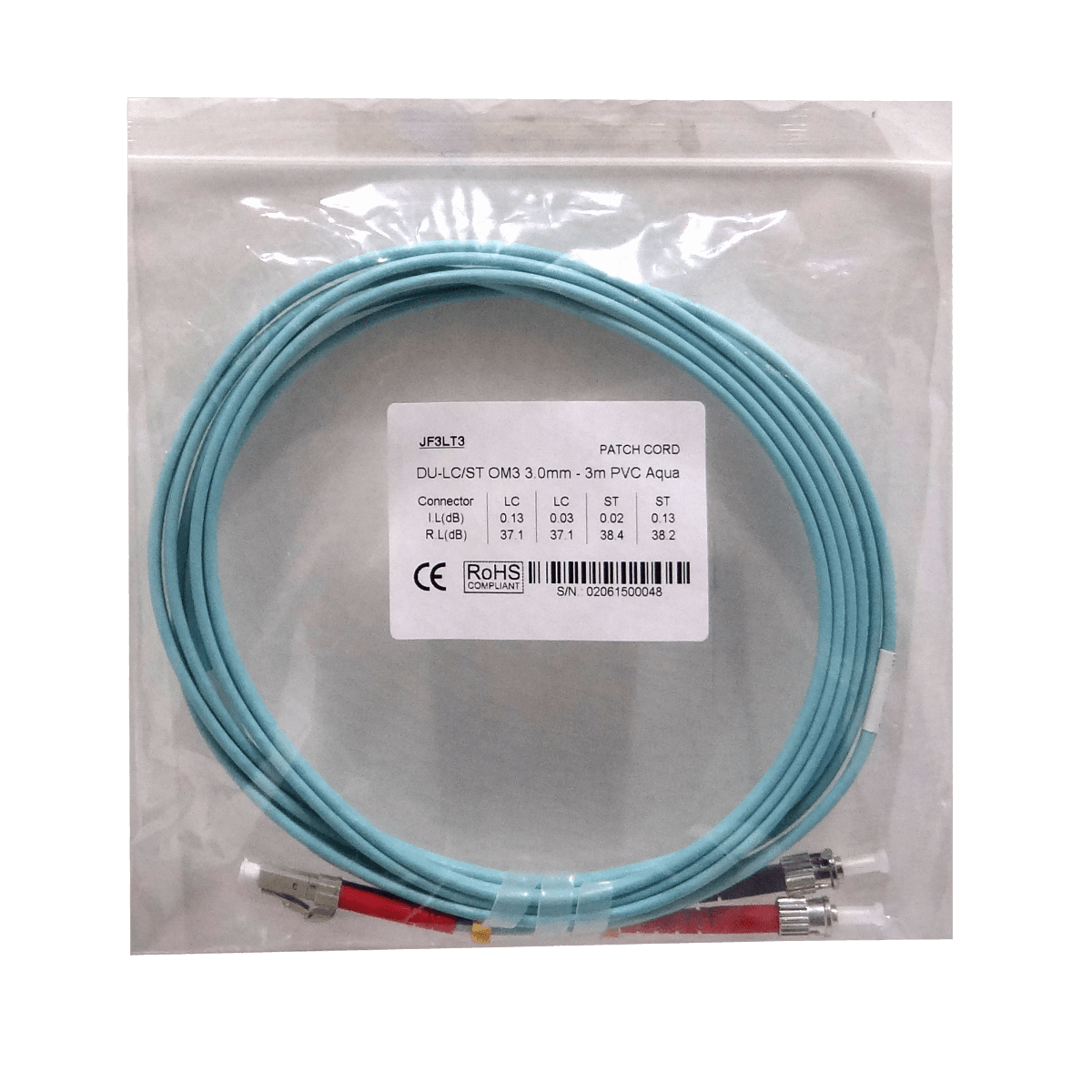 3mt LC-ST OM3 Multimodo MM Duplex Jumper Fibra 3.0mm 50/125um LSZH 2