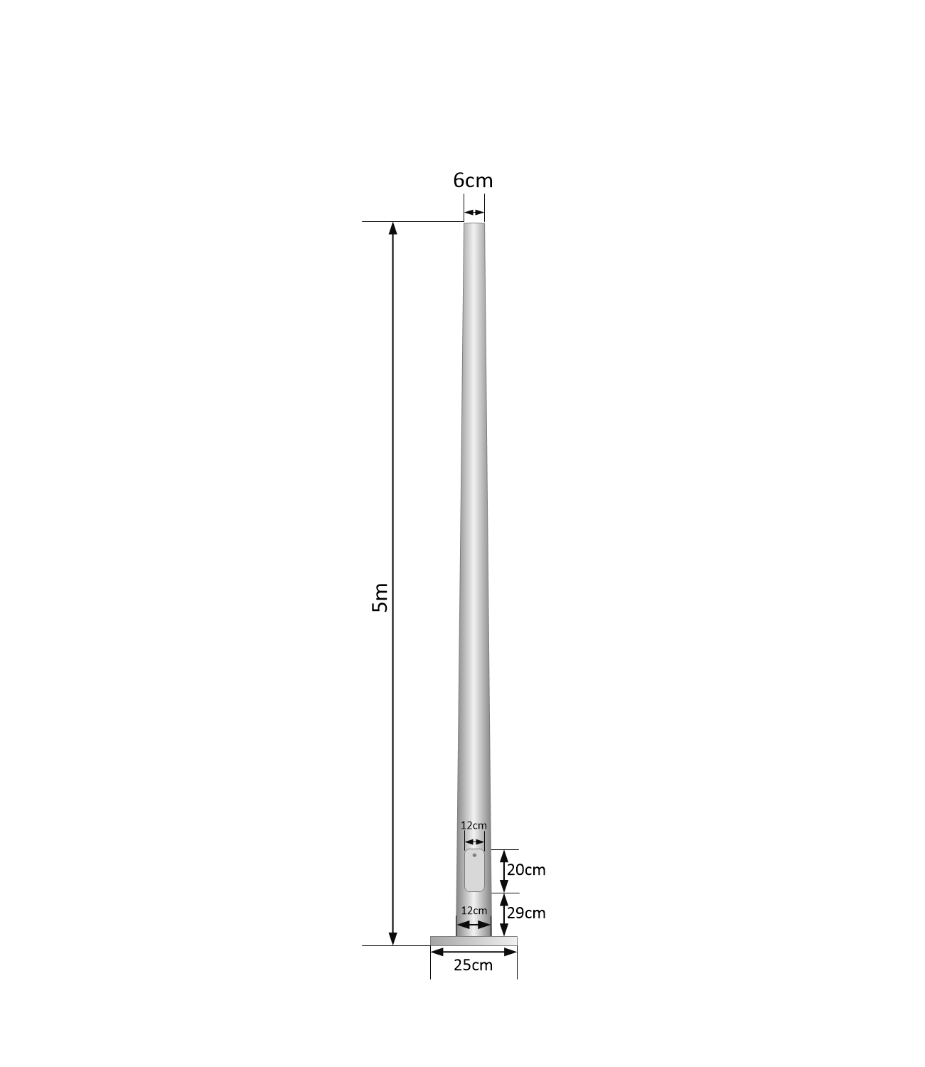 Poste Conico 5mt 3mm Base-250x250x12mm no-inc-Canastillo Cono-120/60mm 2