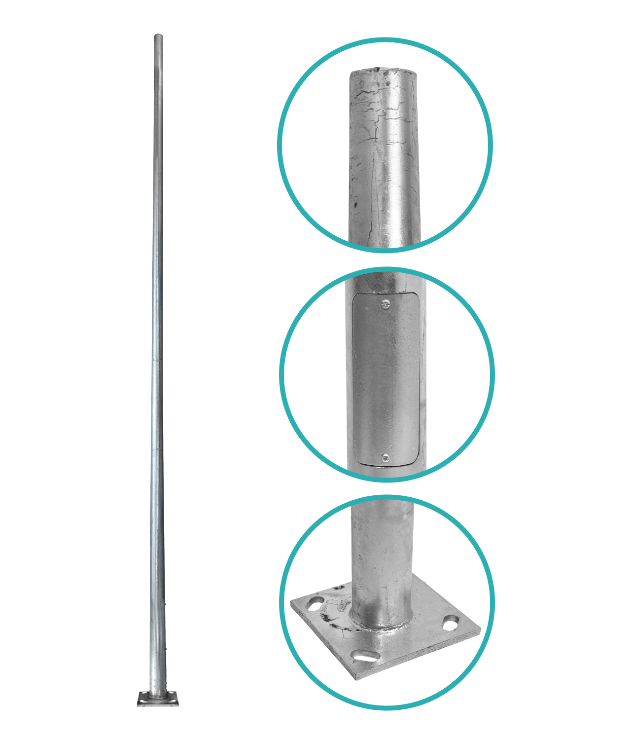 Poste Conico 5mt 3mm Base-250x250x12mm no-inc-Canastillo Cono-120/60mm 4