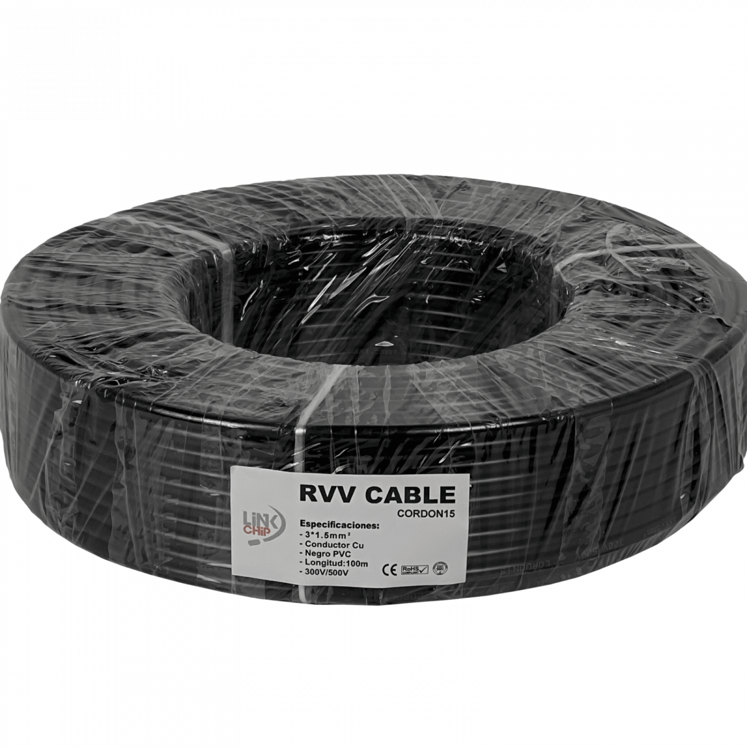 Cable Eléctrico Negro RVV 3x1,5mm² 10-13A 100m 1