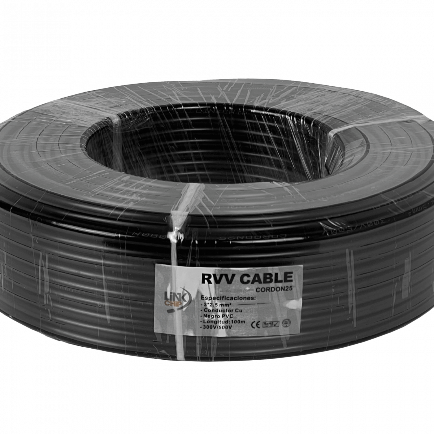 Cable Eléctrico Negro RVV 3x2,5mm² 13-18A 100m 1