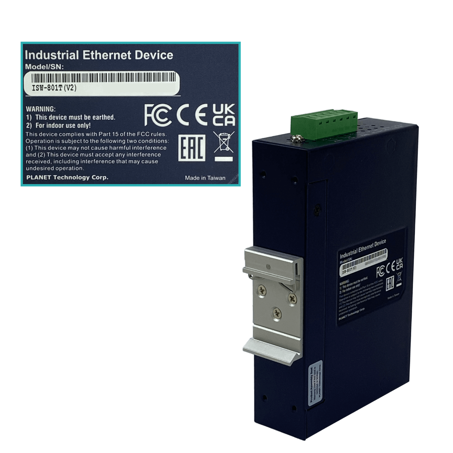 PLANET 8-100 Switch Industrial Riel-DIN no-Admin req/12-48VDC/24VAC 5