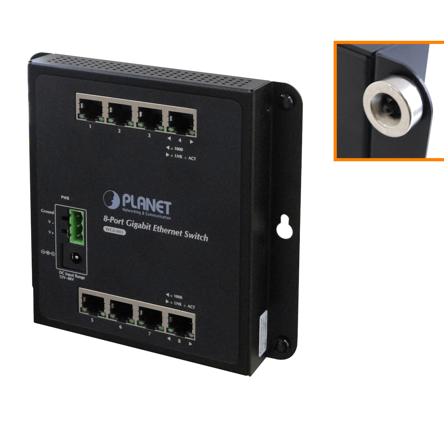 PLANET 8-1000 Switch Industrial no-Admin Plano/DIN req/12-48VDC IP30 1
