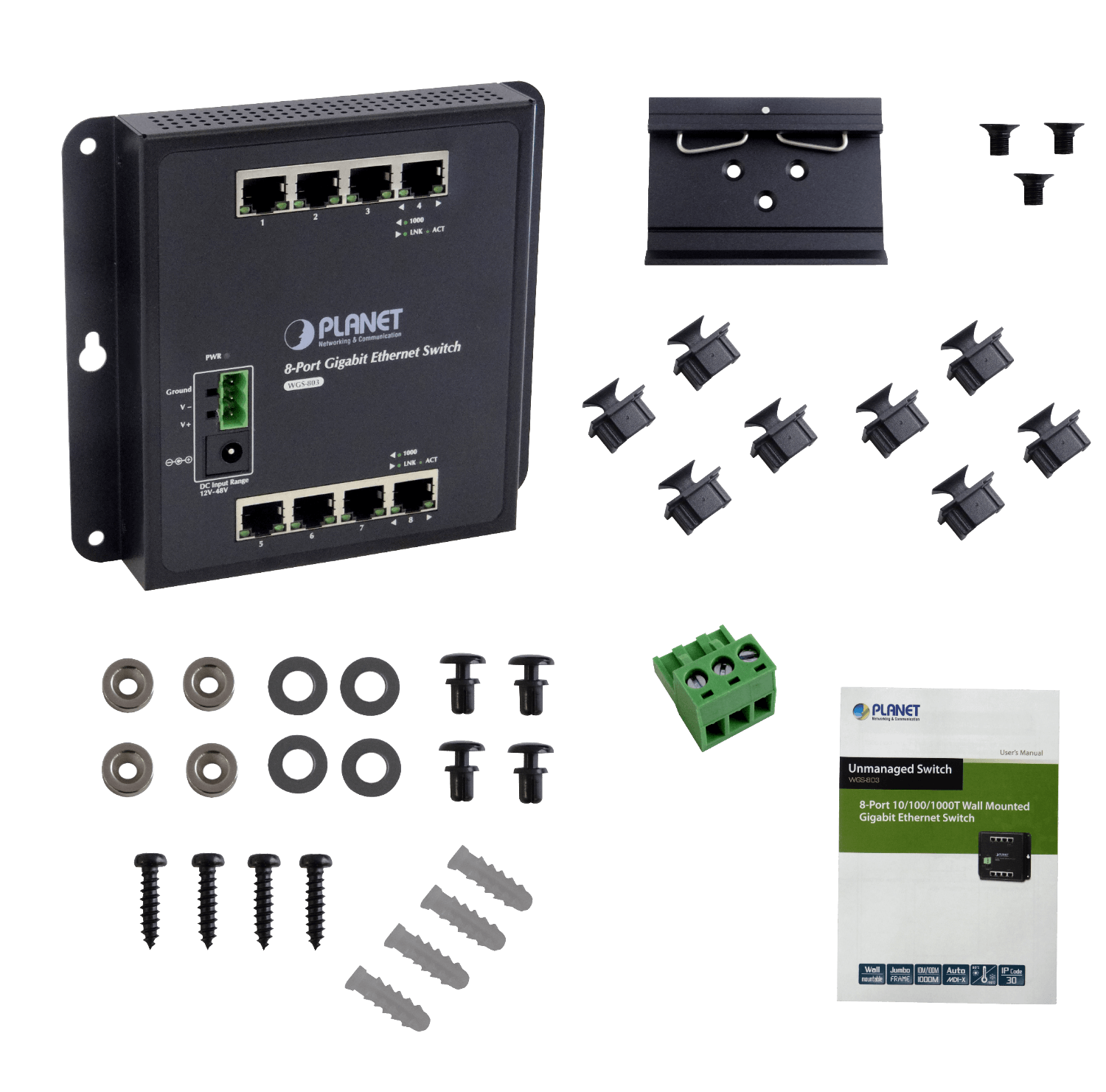 PLANET 8-1000 Switch Industrial no-Admin Plano/DIN req/12-48VDC IP30 5