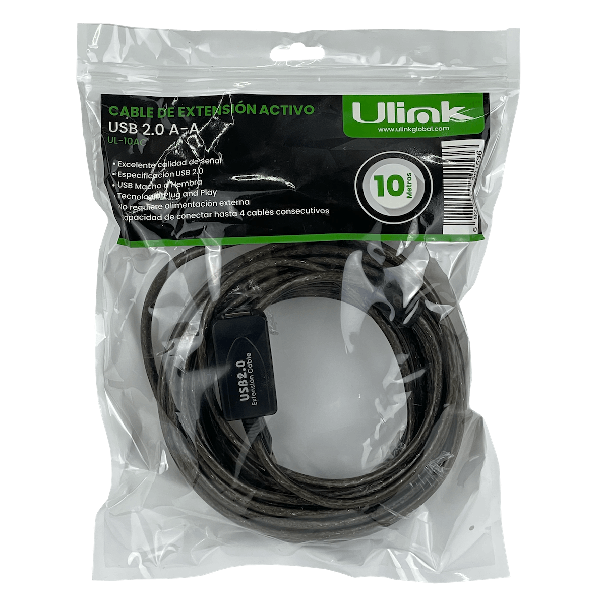 Cable USB 2.0 de Extensión, 10m, A-Macho a A-Hembra, Sin Fuente de Alimentación 3