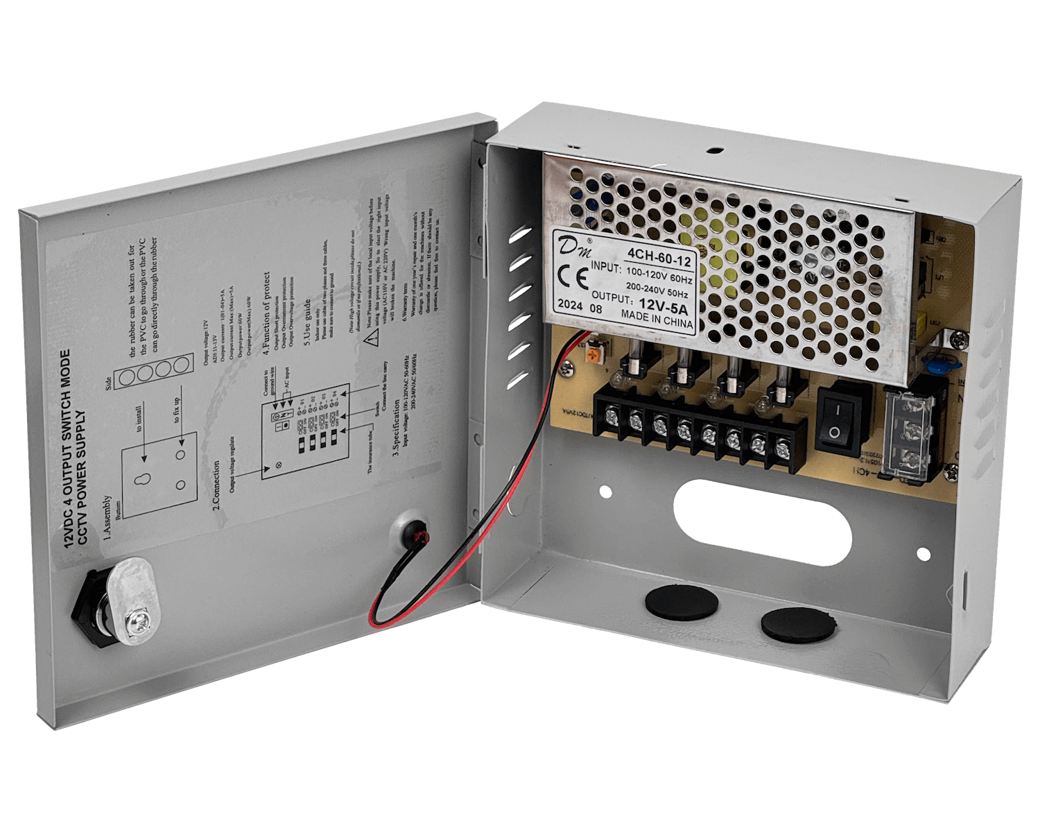 60W 12VDC 5A 4-Salida Gabinete-llave Piloto 100-240VAC Fuente Poder 5