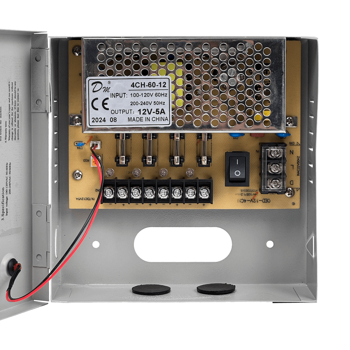 60W 12VDC 5A 4-Salida Gabinete-llave Piloto 100-240VAC Fuente Poder 6