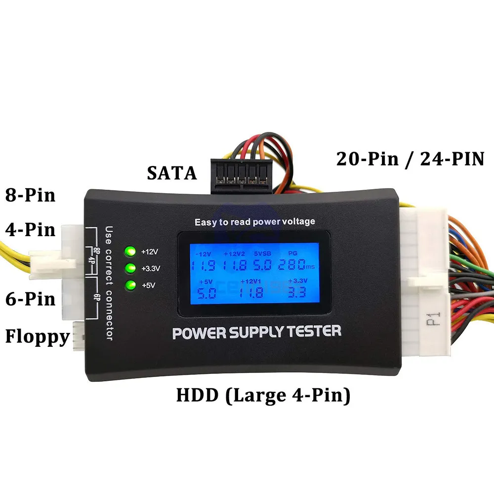 Tester Digital Fuente Poder para PC ATX BTX ITX 24-PIN SATA-IDE 1