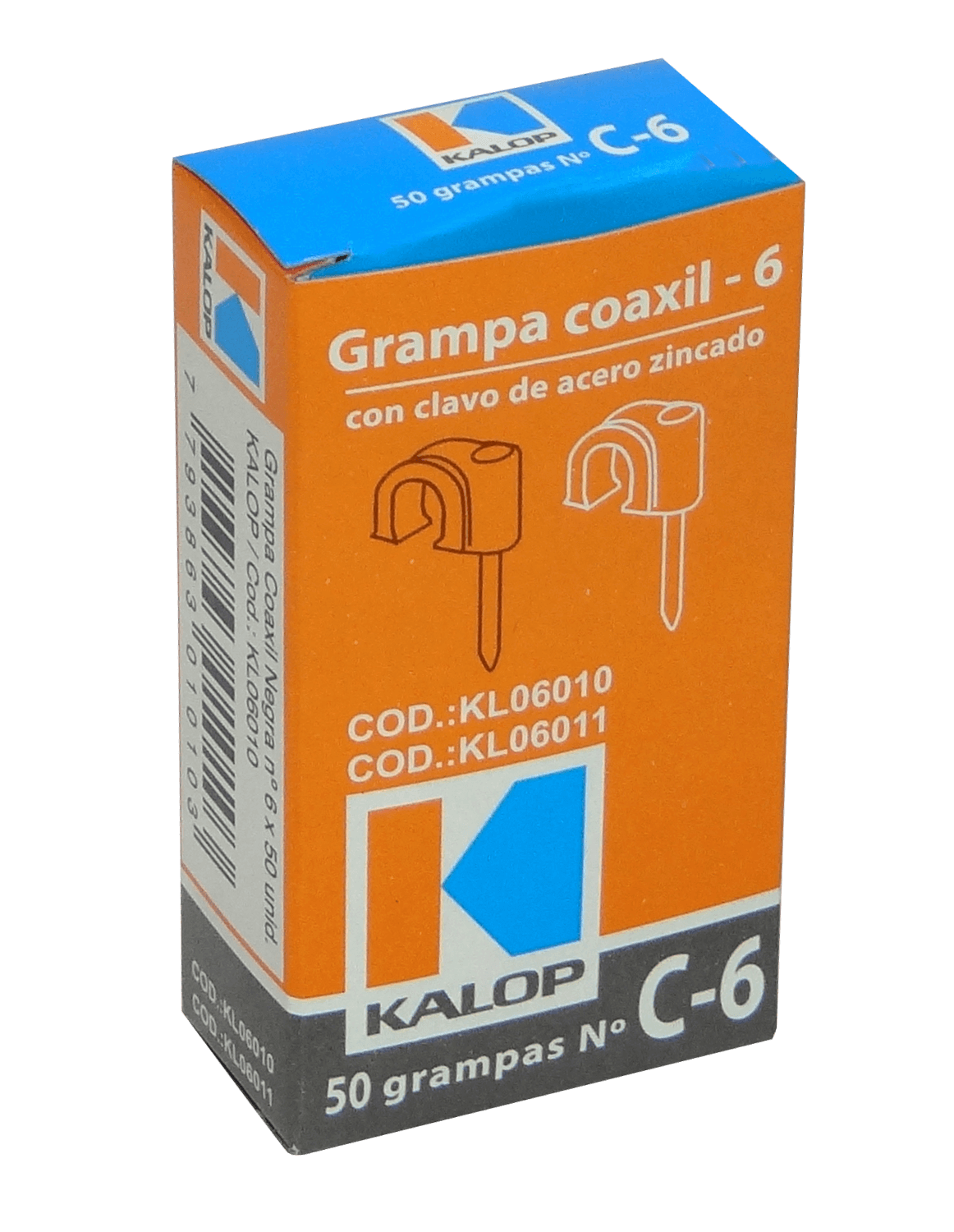 KALOP 50-UN C6 Negra 6x6mm Clavo-15x2mm Zincado Sujeta-Cable Coaxial 1
