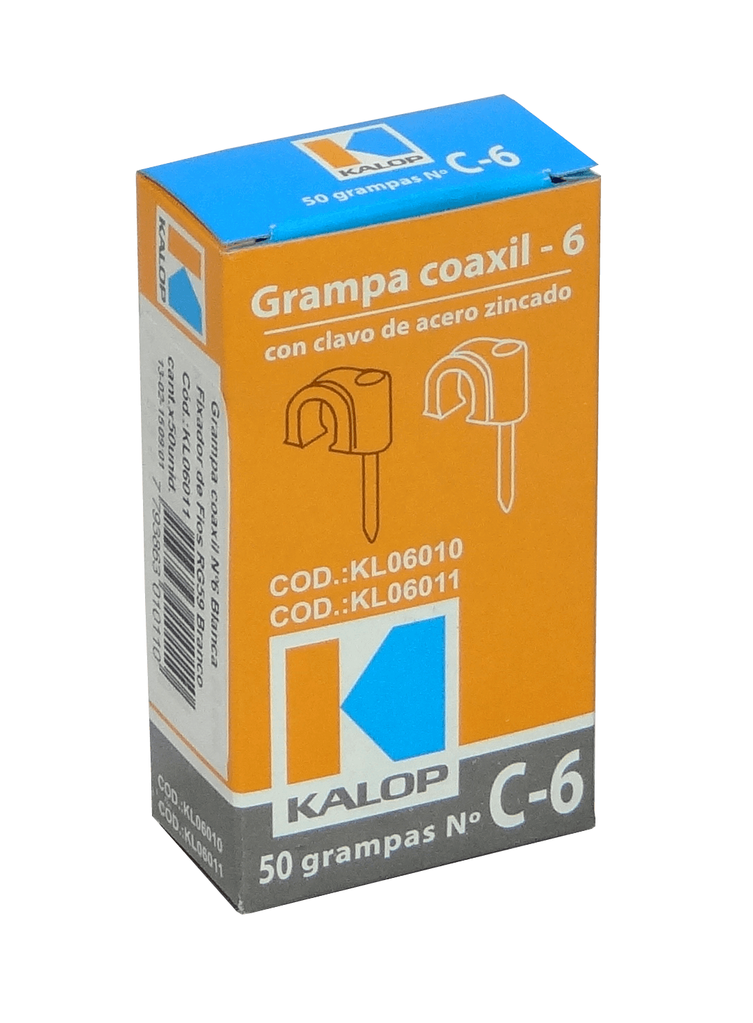 KALOP 50-UN C6 Blanca 6x6mm Clavo-15x2mm Zincado Sujeta-Cable Coaxial 2