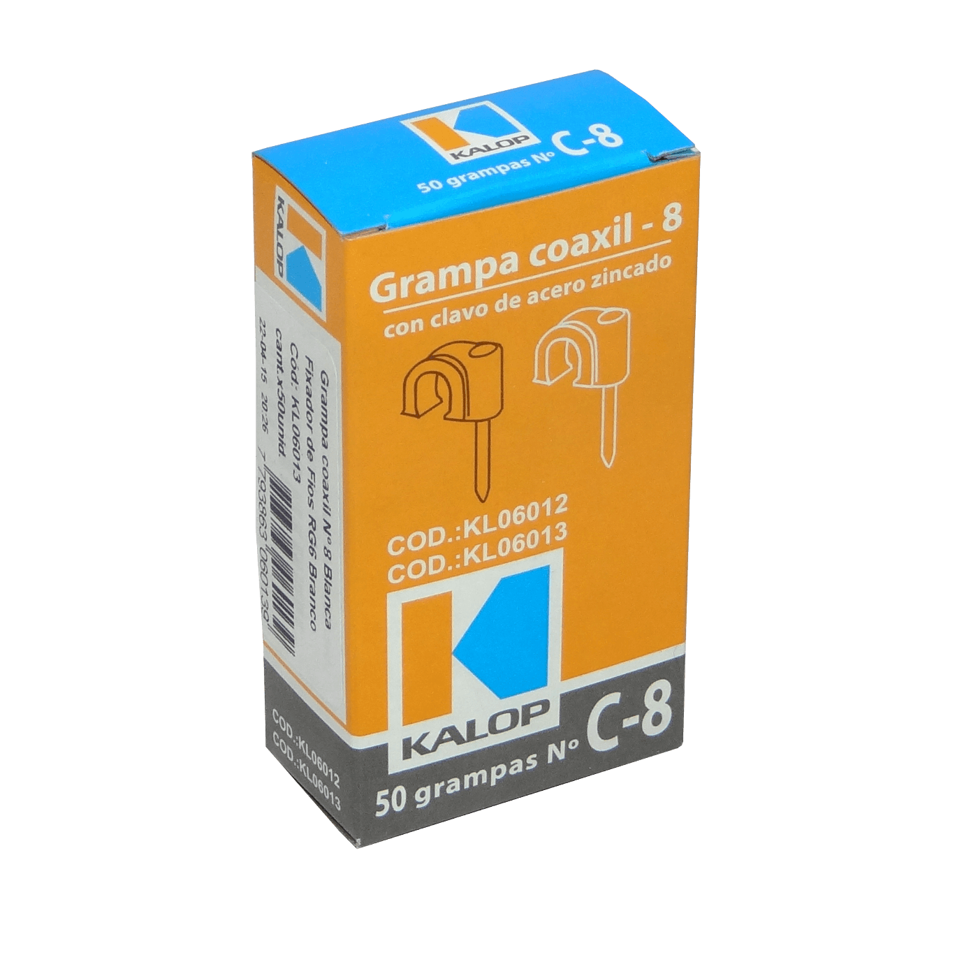 KALOP 50-UN C8 Blanca 8x8mm Clavo-12x2mm Zincado Sujeta-Cable Coaxial 2