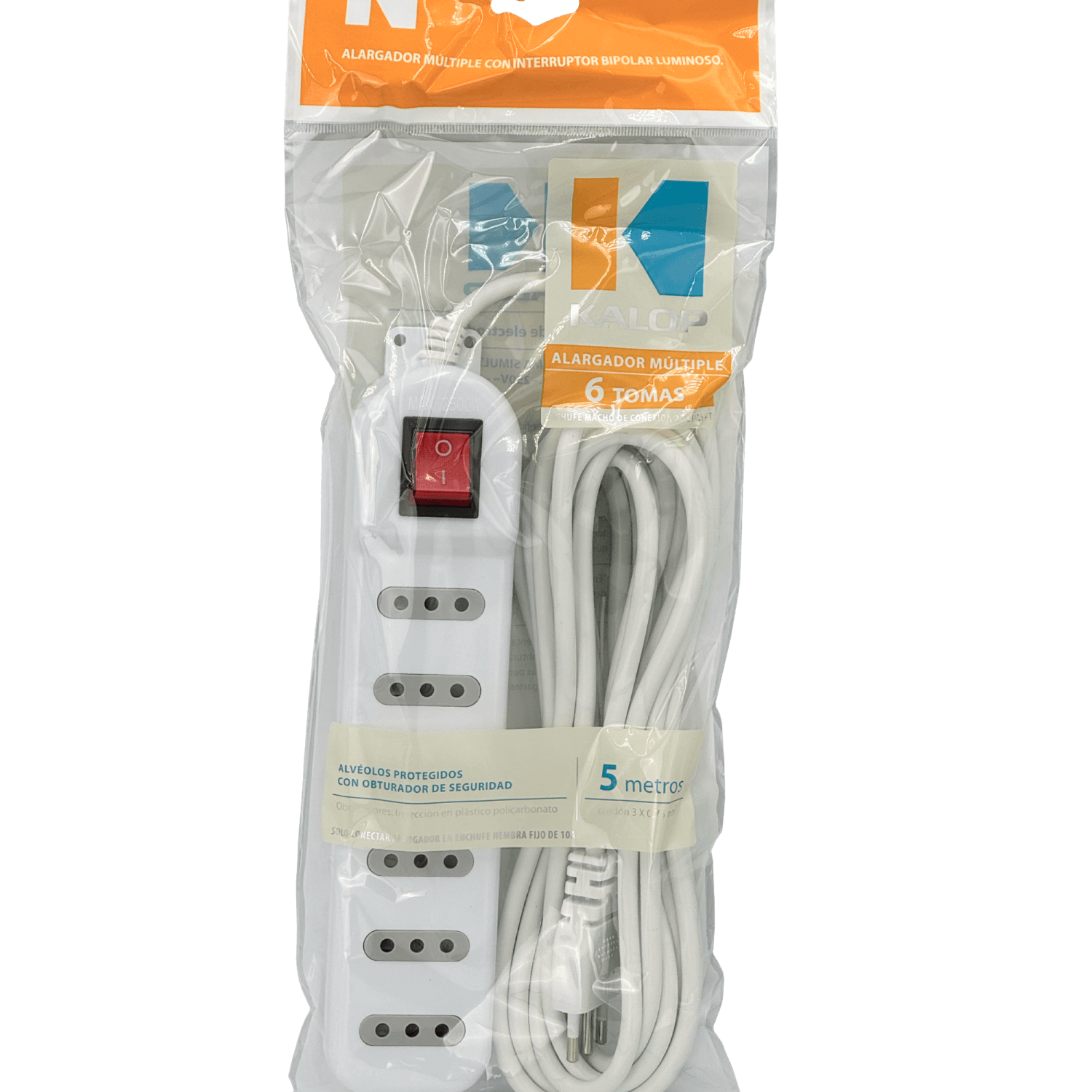 KALOP 5mt 6-IH Alargador Blanco 10A Zapatilla Piloto-Interrupt KL50234 2