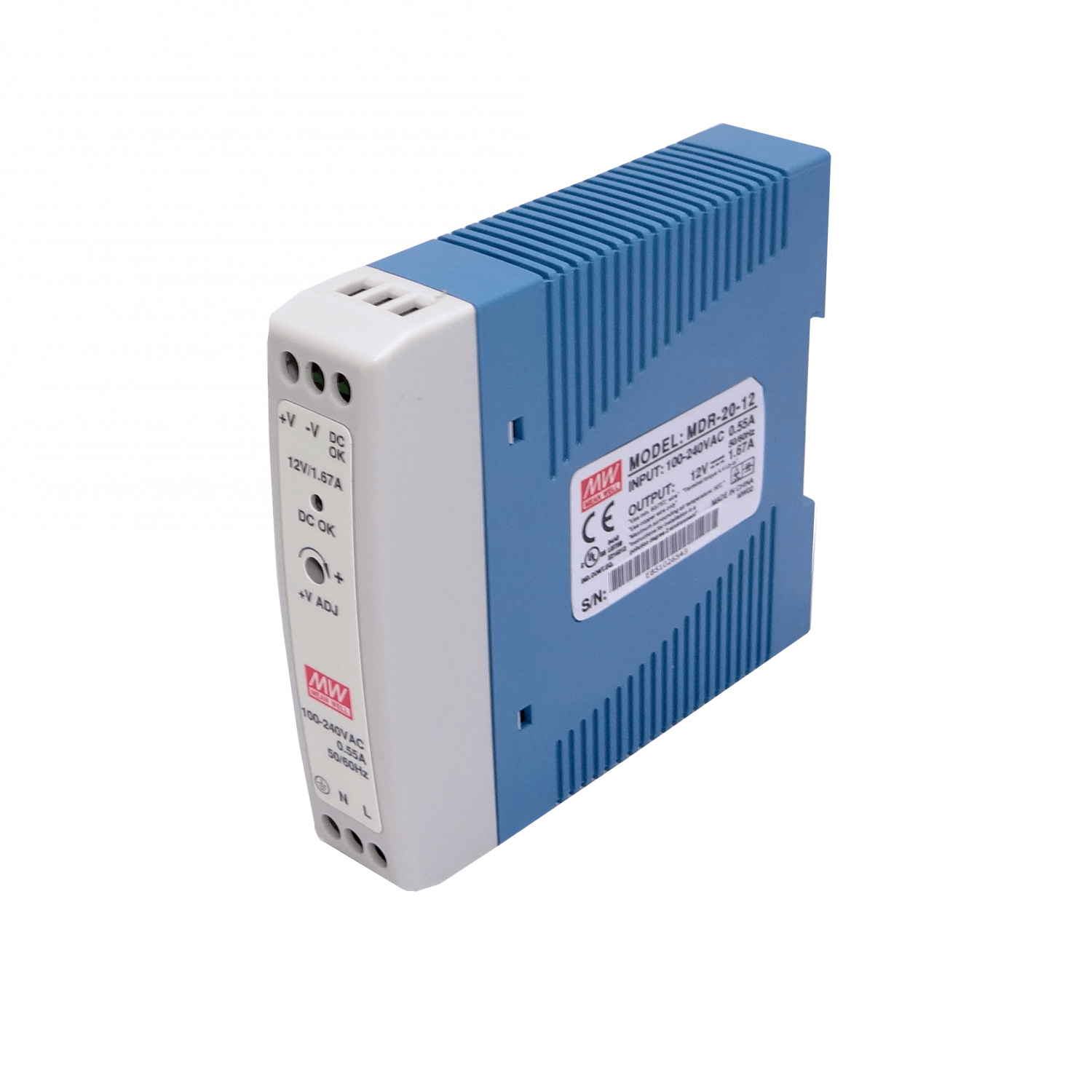 MEANWELL 12VDC 20W 1,67A Ajustable Ancho-24mm Riel-DIN Fuente-Poder 1