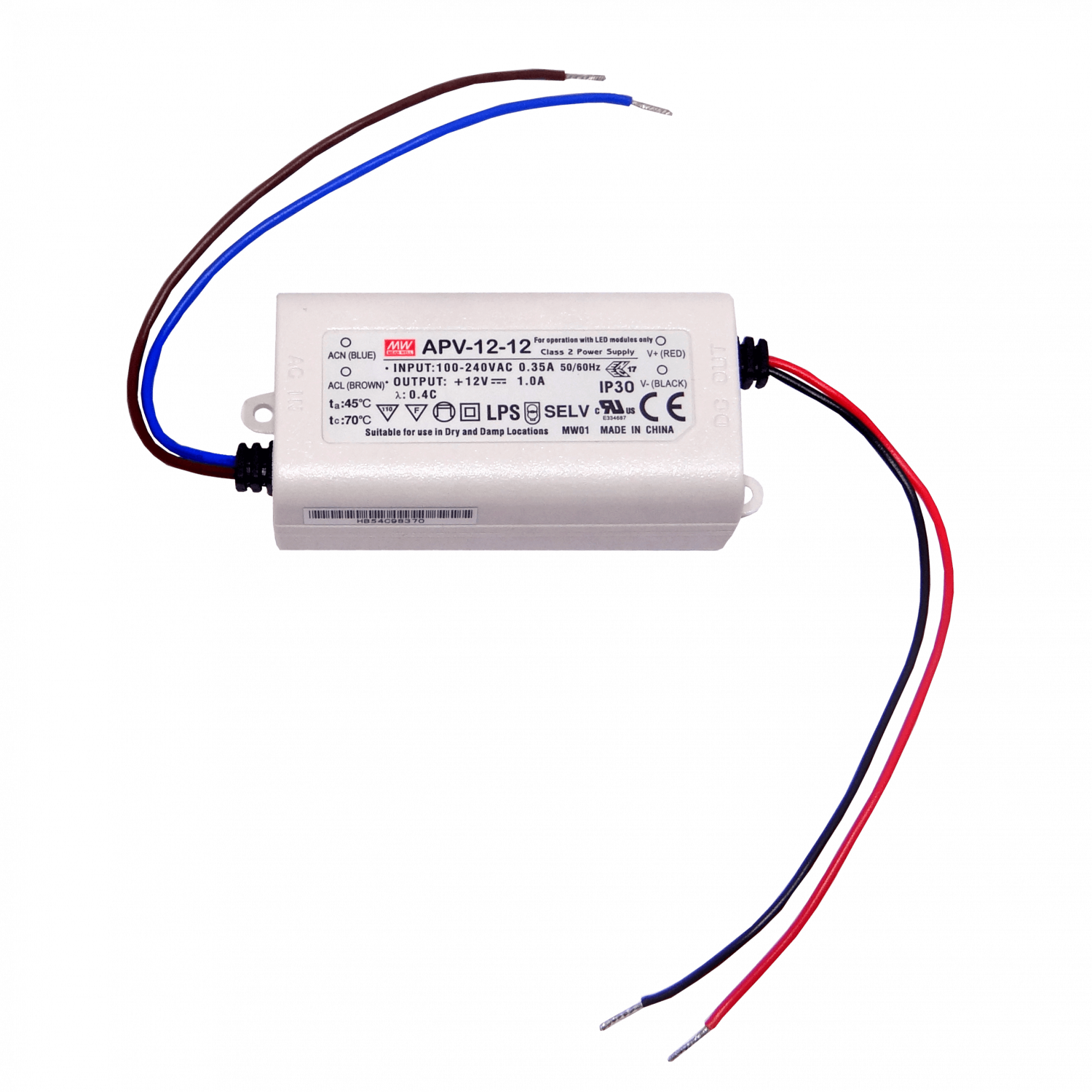 MEANWELL 12V 12W 1A 100-240VAC Fuente-Poder Plastica IP30 Sellada 1