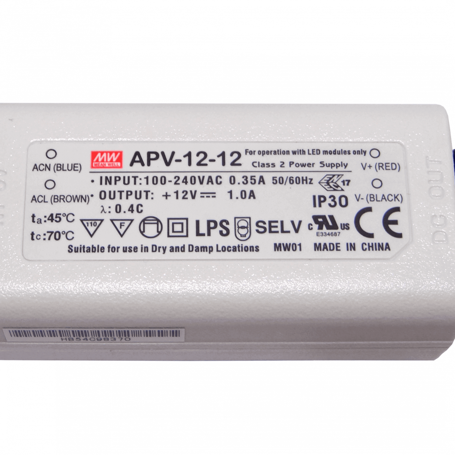 MEANWELL 12V 12W 1A 100-240VAC Fuente-Poder Plastica IP30 Sellada 3