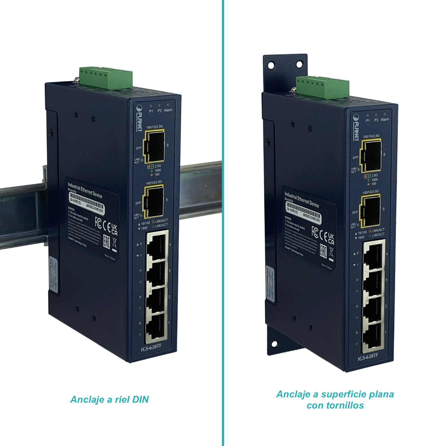PLANET 4-1000 2-SFP Switch Industrial no-Admin Riel-DIN 12-48VDC 24VAC 6