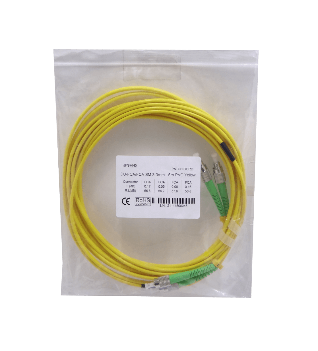 5mt FC/APC-FC/APC MonoModo SM Duplex Jumper Cable Fibra 9/125um 3mm 3