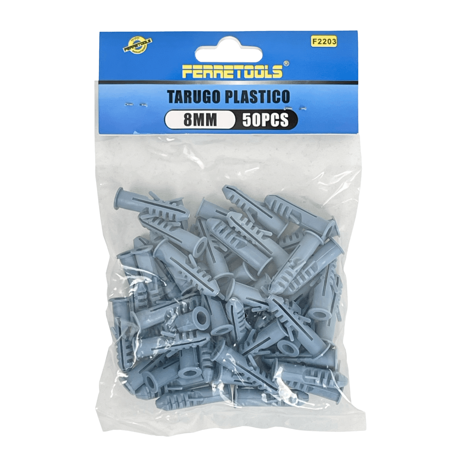 FERRETOOLS Tarugo 8mm 50-Unids. Plastico-PE Gris 8x40mm Tornillo-5x40 2