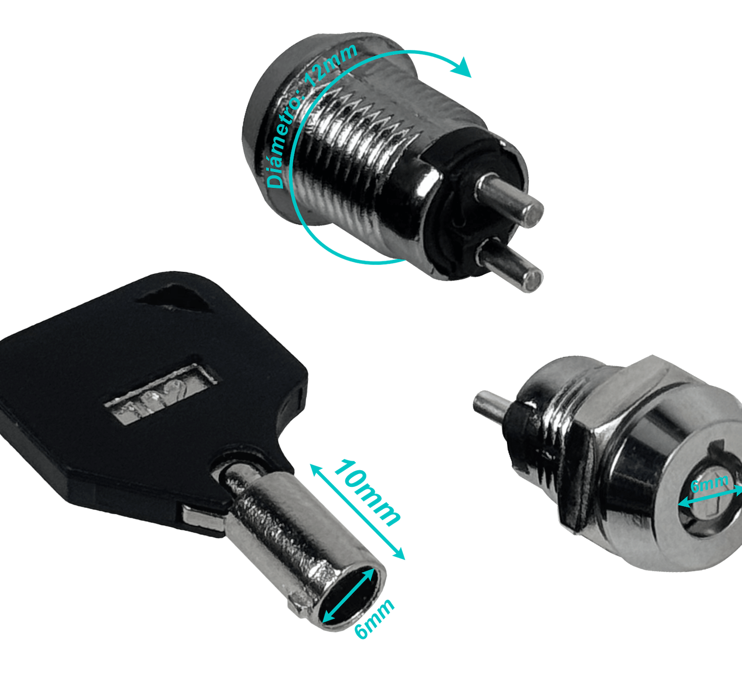 Chapa Electrica 2-Pin 12mm Llave Seguridad req-Soldar-Cables 0,5A 250V 3