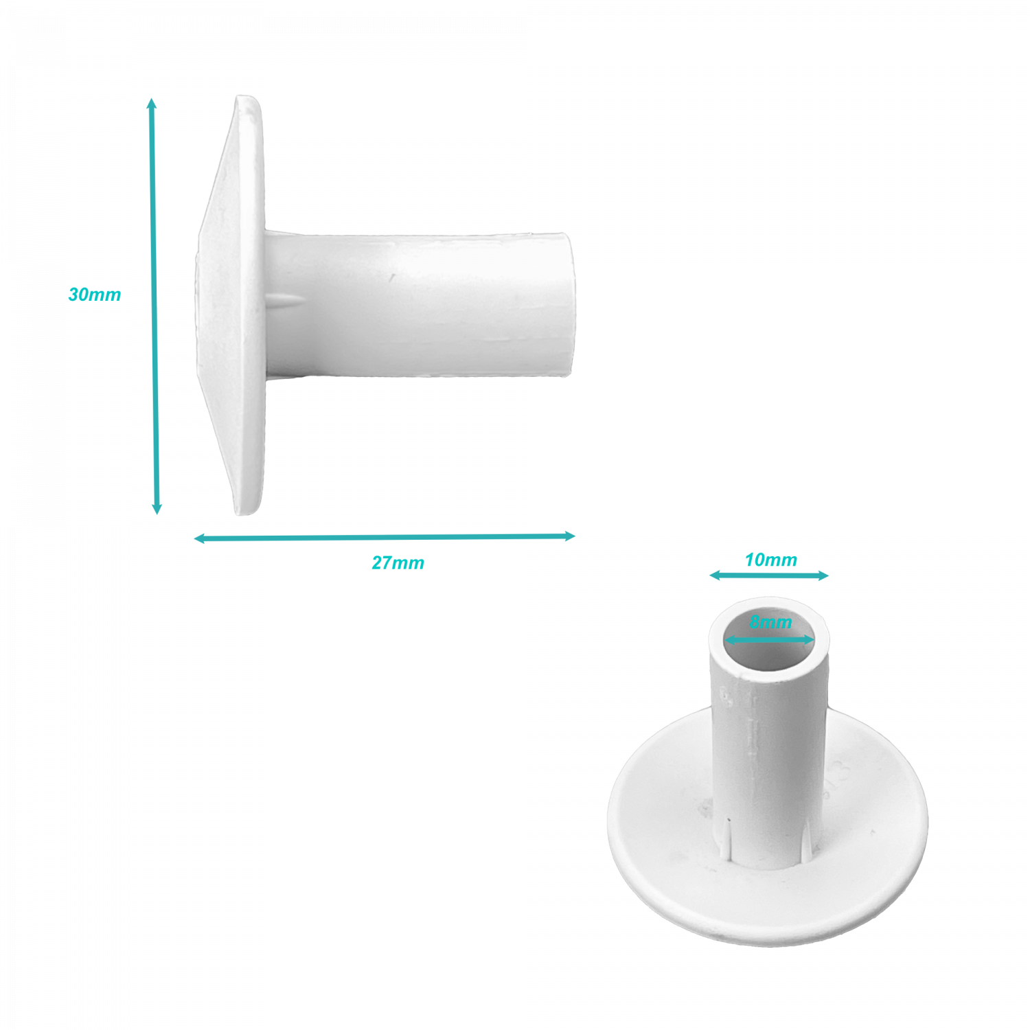 Blanco Plastico Diameto int7,6/10mm para pasar Cable por muro-26mm 2