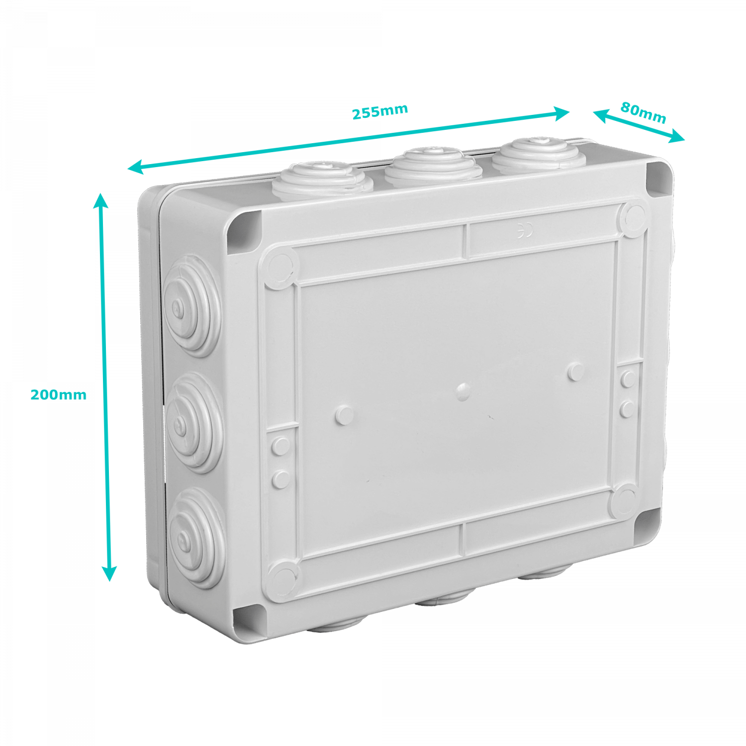 Caja Estanca Blanca IP55 12-Conos 4-Tornillos, 255x200x80mm 2
