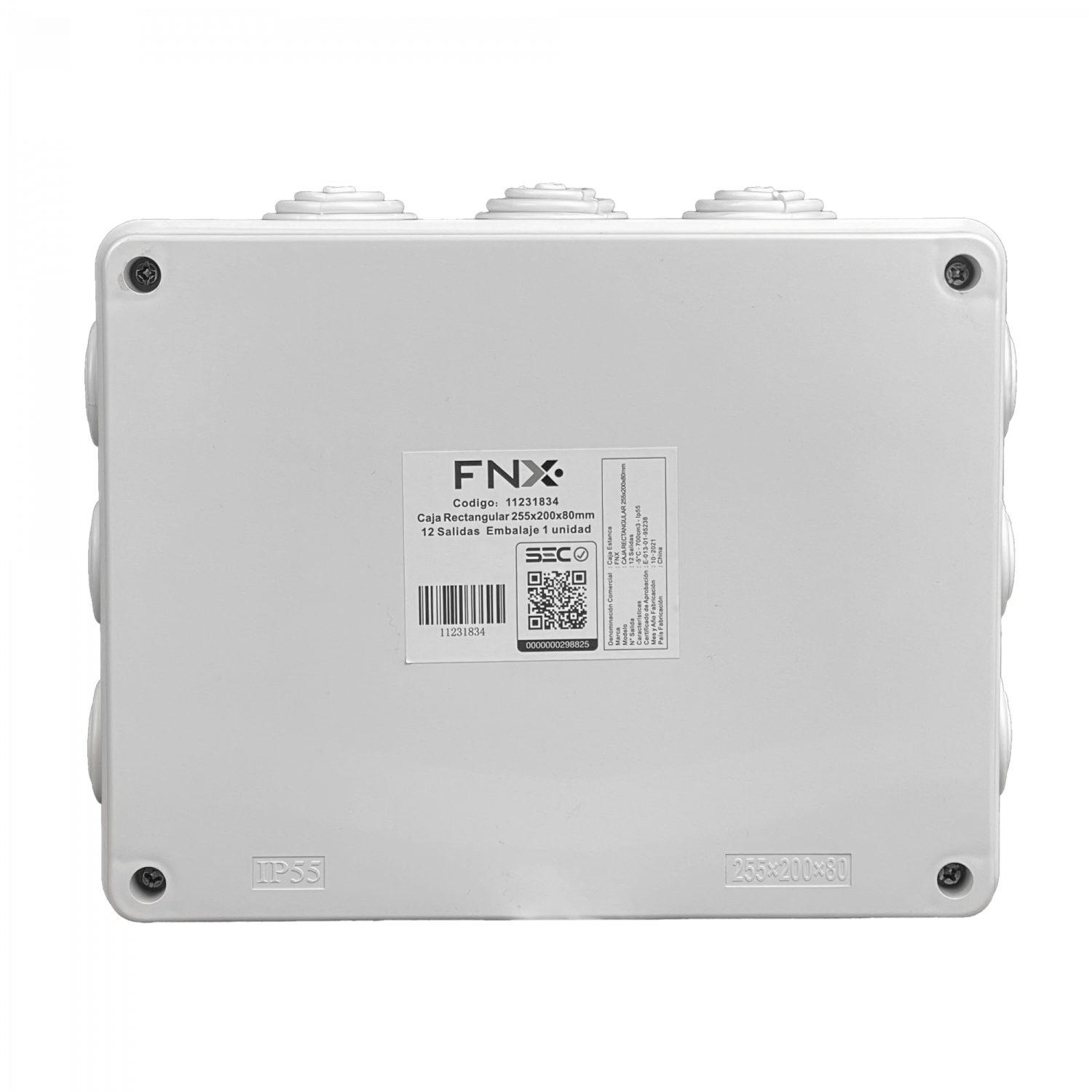 Caja Estanca Blanca IP55 12-Conos 4-Tornillos, 255x200x80mm 4