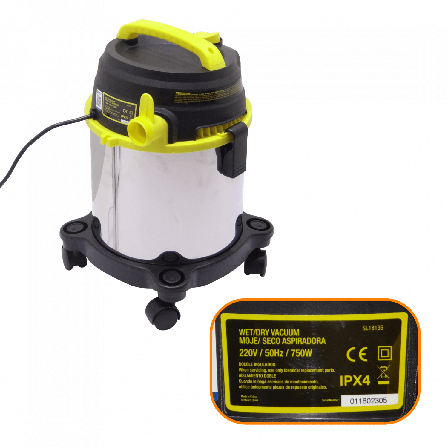 Aspiradora STANLEY 750W Seco Mojado 11,5-Litros 4,0HP 220V-3,6mts IPX4  1