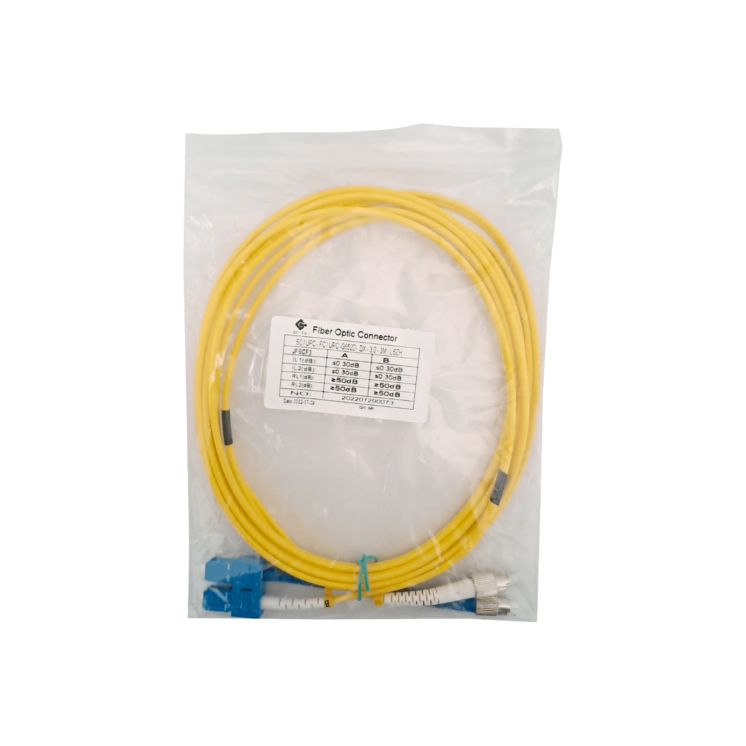 3mt SC-FC MonoModo SM Duplex Jumper Cable Fibra 9/125um 3.0mm 2