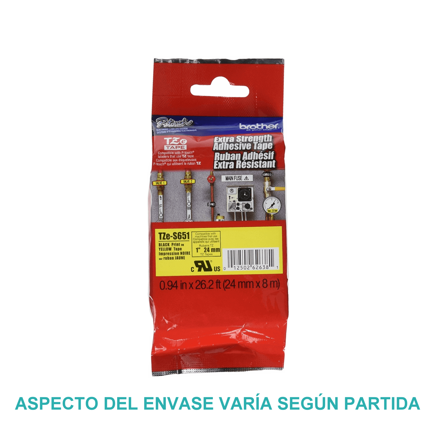 Cinta negro sobre amarillo adhesivo industrial de 24mm (0,94