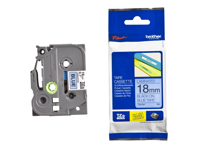 Cinta laminada Brother TZE-541 Texto negro sobre fondo azul 18mm 3