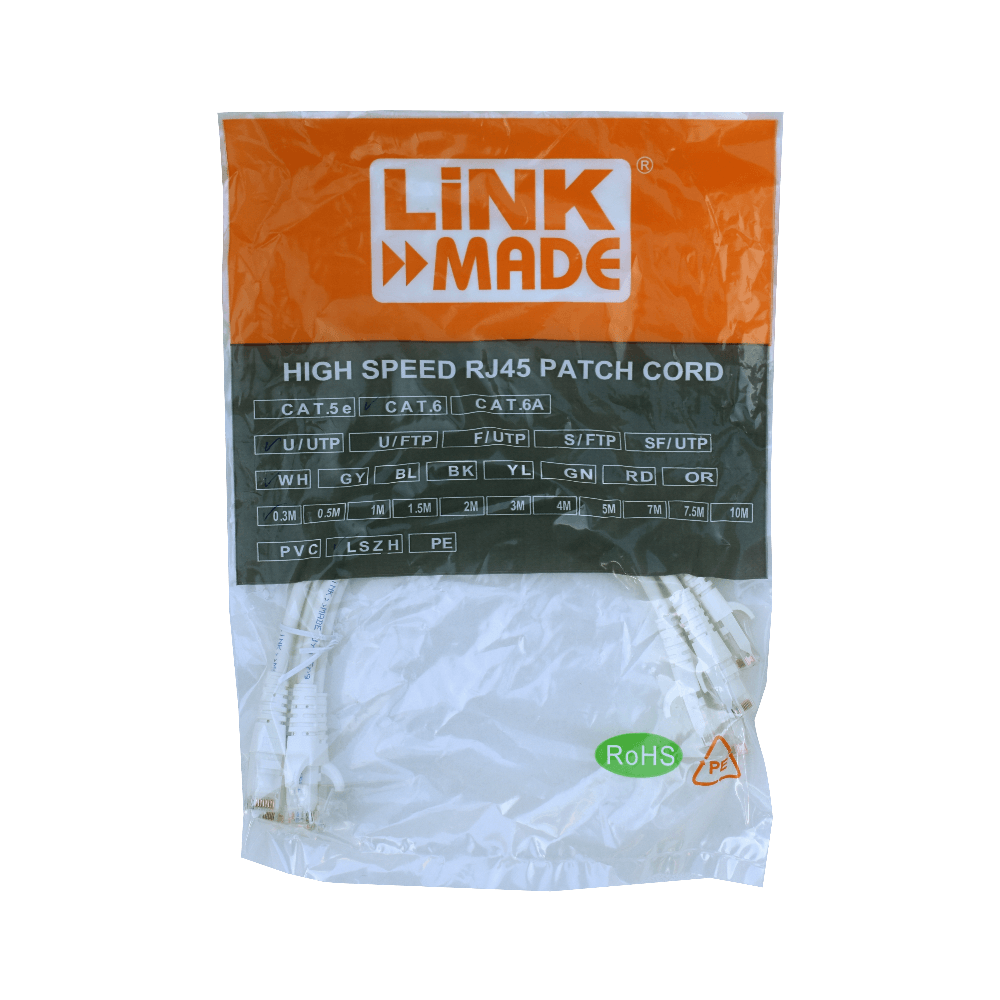 Pack x4 Cable Patch LINKMADE Cat6 Blanco 30cm LSZH UTP Inyectado Multifilar 2