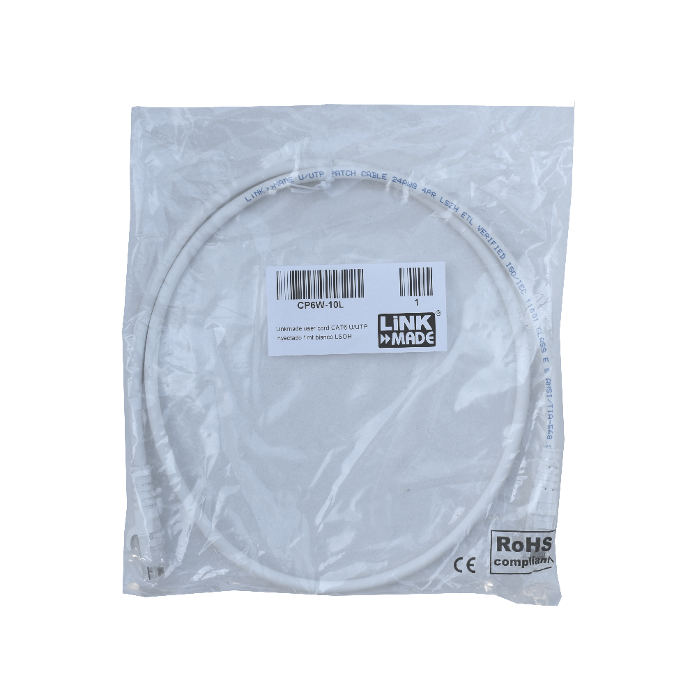 Cable Patch LINKMADE Cat6 Rojo LSZH 1 metro Inyectado Multifilar con Conectores Resilientes 1