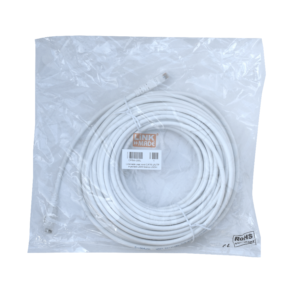 Cable Patch LINKMADE Cat6 U/UTP 20mt Blanco LSZH Inyectado Multifilar 1