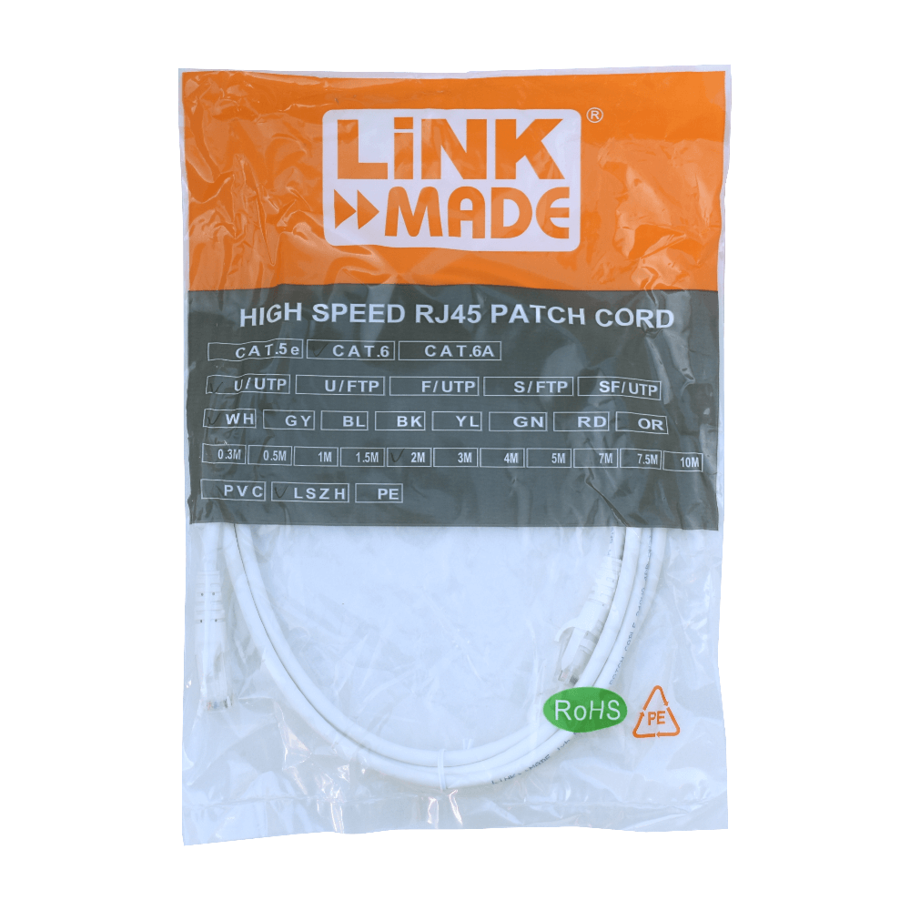 Cable Patch LINKMADE Cat6 Blanco LSZH UTP 2 metros Inyectado Multifilar para Redes Fiables 2