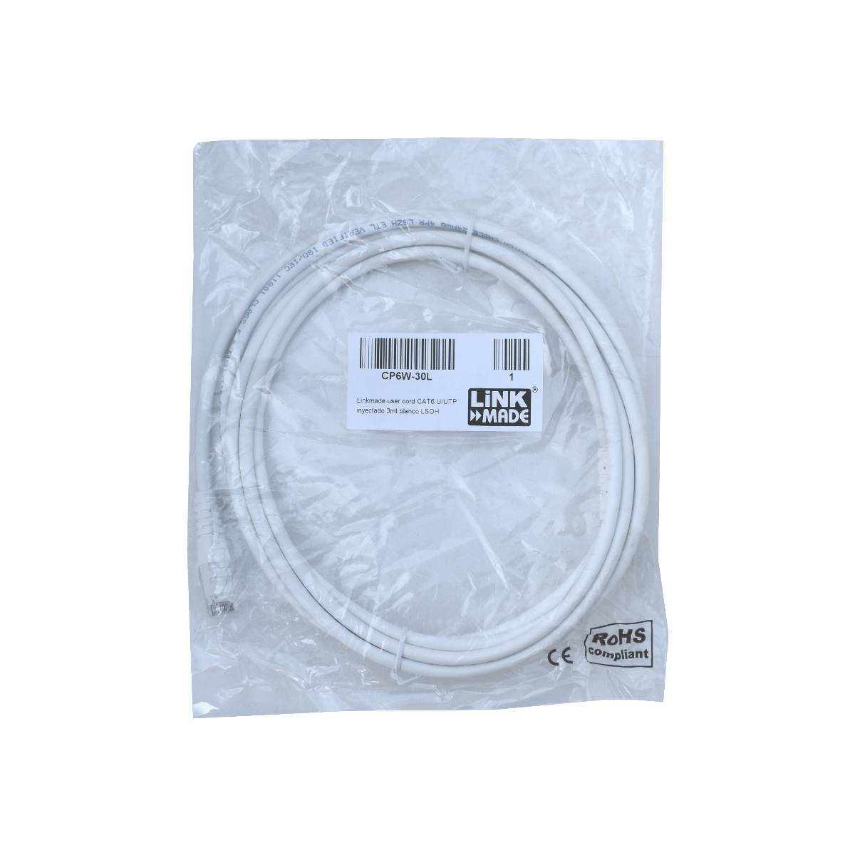 Cable Patch LINKMADE Cat6 Blanco LSZH UTP 3 metros Inyectado Multifilar con Conexión Estable 1