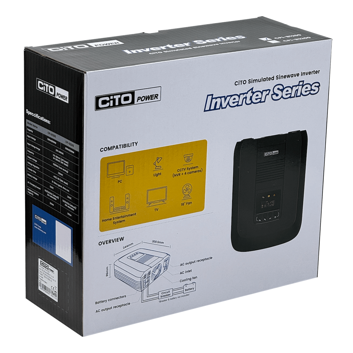UPS CITO CPI-B1200 Inversor 1000W, 90-280VAC, Onda Modificada, Requiere Batería 12VDC 3