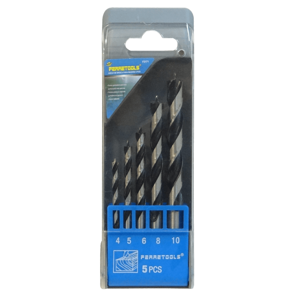 Brocas p/Madera 4x71mm 5x81mm 6x89mm 8x108mm 10x116mm Juego-5un. 1