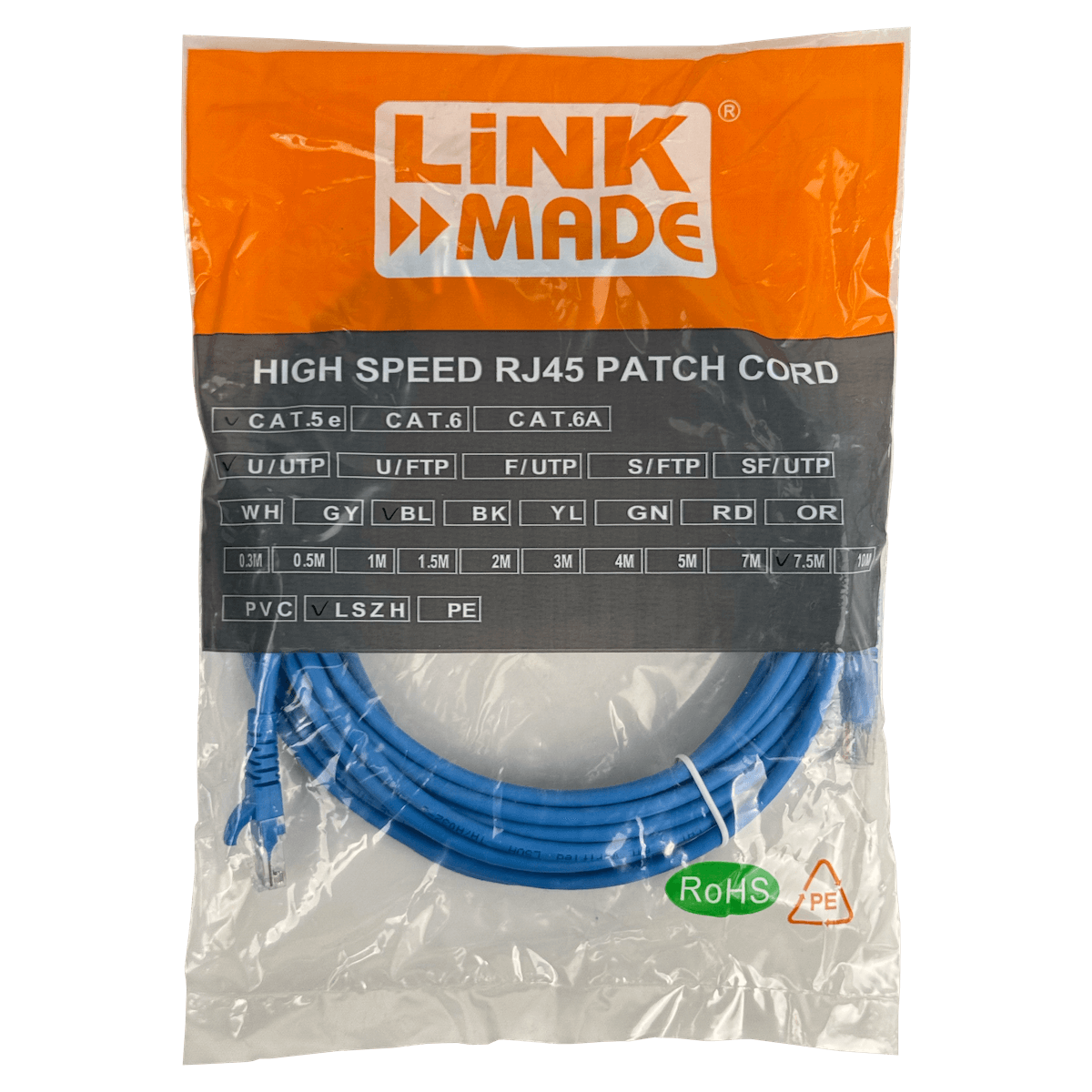 Cable Patch LINKMADE Cat5e 7.5mt Azul LSZH Inyectado Multifilar 2