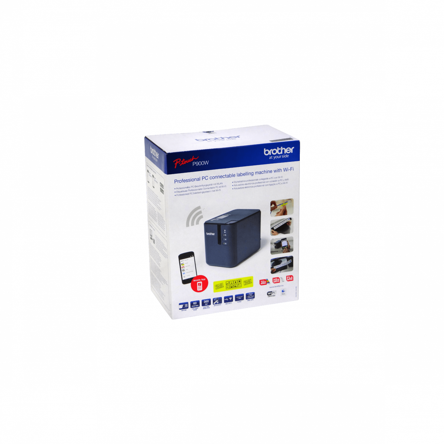 Rotuladora de escritorio profesional con WiFi, USB Brother PT-P900W, Utiliza TZe y HSe hasta 36mm 6