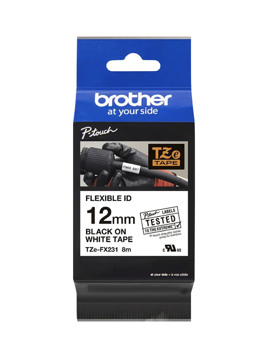 Cinta ID Flexibles negro sobre blanco 12 mm (0,47