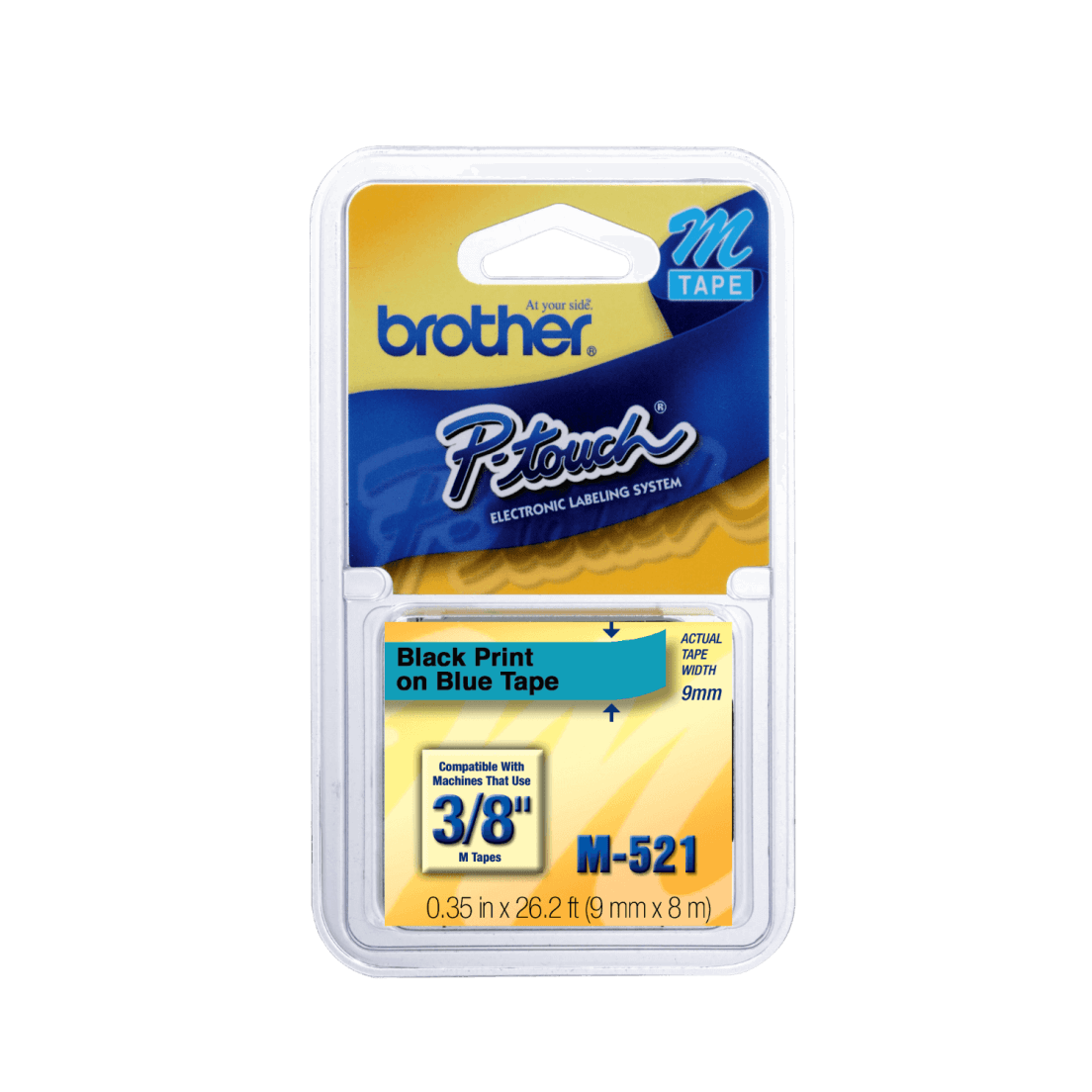 Cinta Brother M521 9mm negro en fondo azul 8m 1
