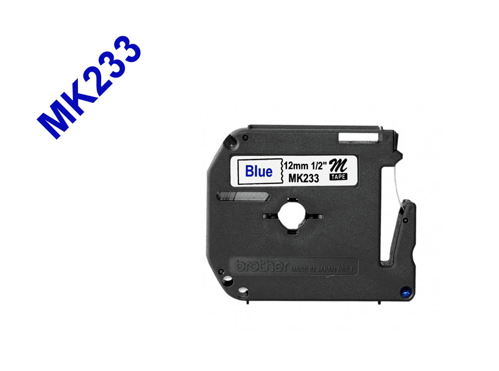 Cinta No Laminada Brother MK233, Azul sobre Blanco, 12 mm, 8 Metros  1