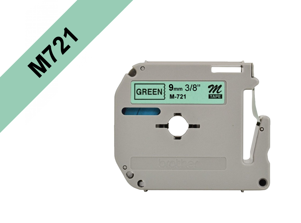 Cinta No Laminada Brother M721, Texto Negro sobre Fondo Verde, 9mm, 8 Metros 2