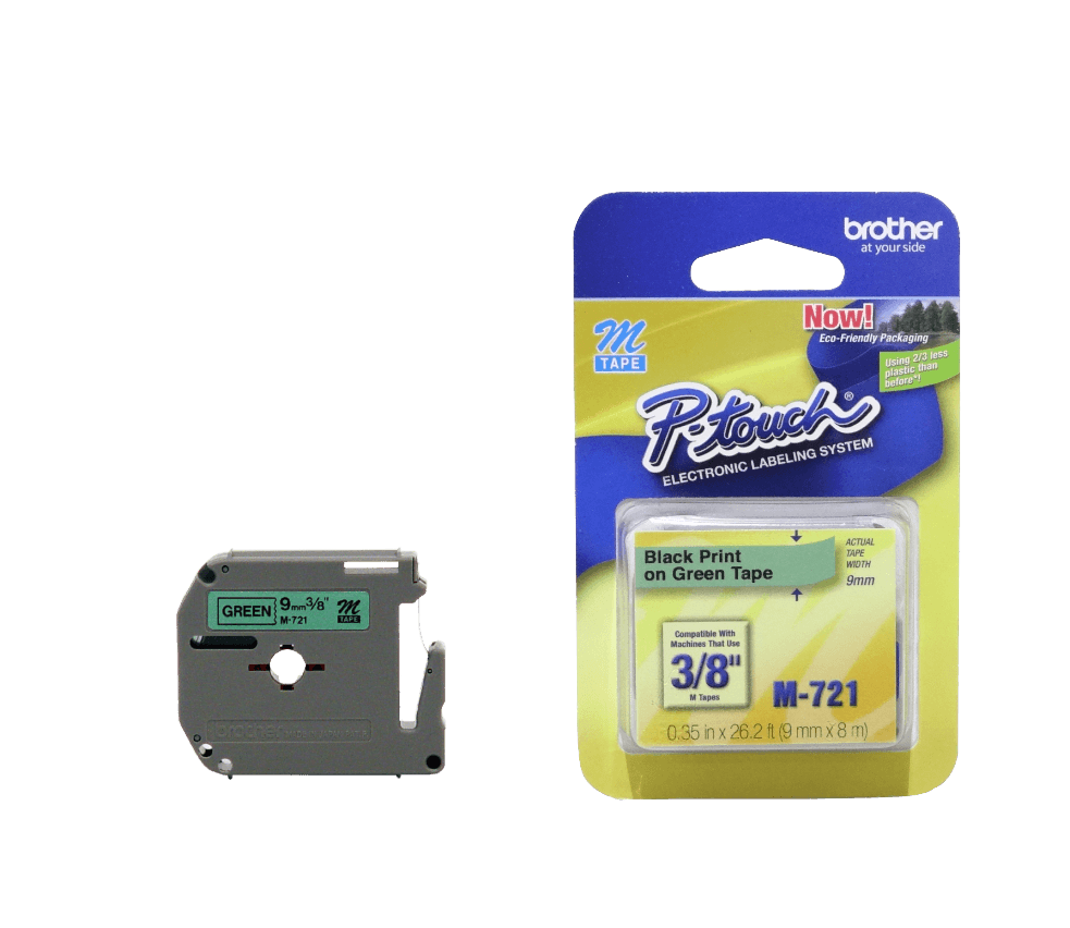 Cinta No Laminada Brother M721, Texto Negro sobre Fondo Verde, 9mm, 8 Metros 3