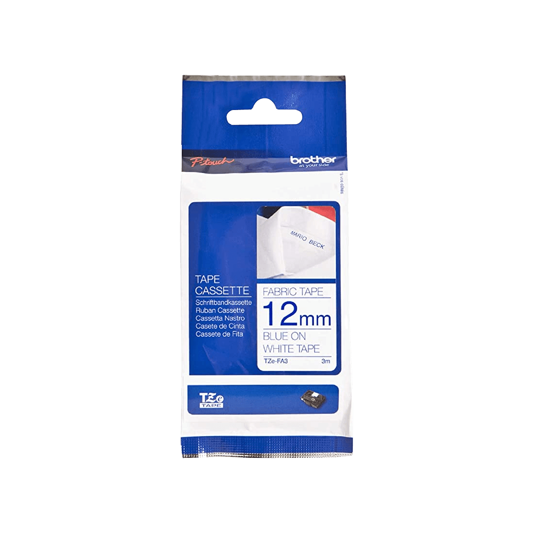 Cinta tela planchable Brother TZE-FA3 12mm azul marino en blanco 3m 1