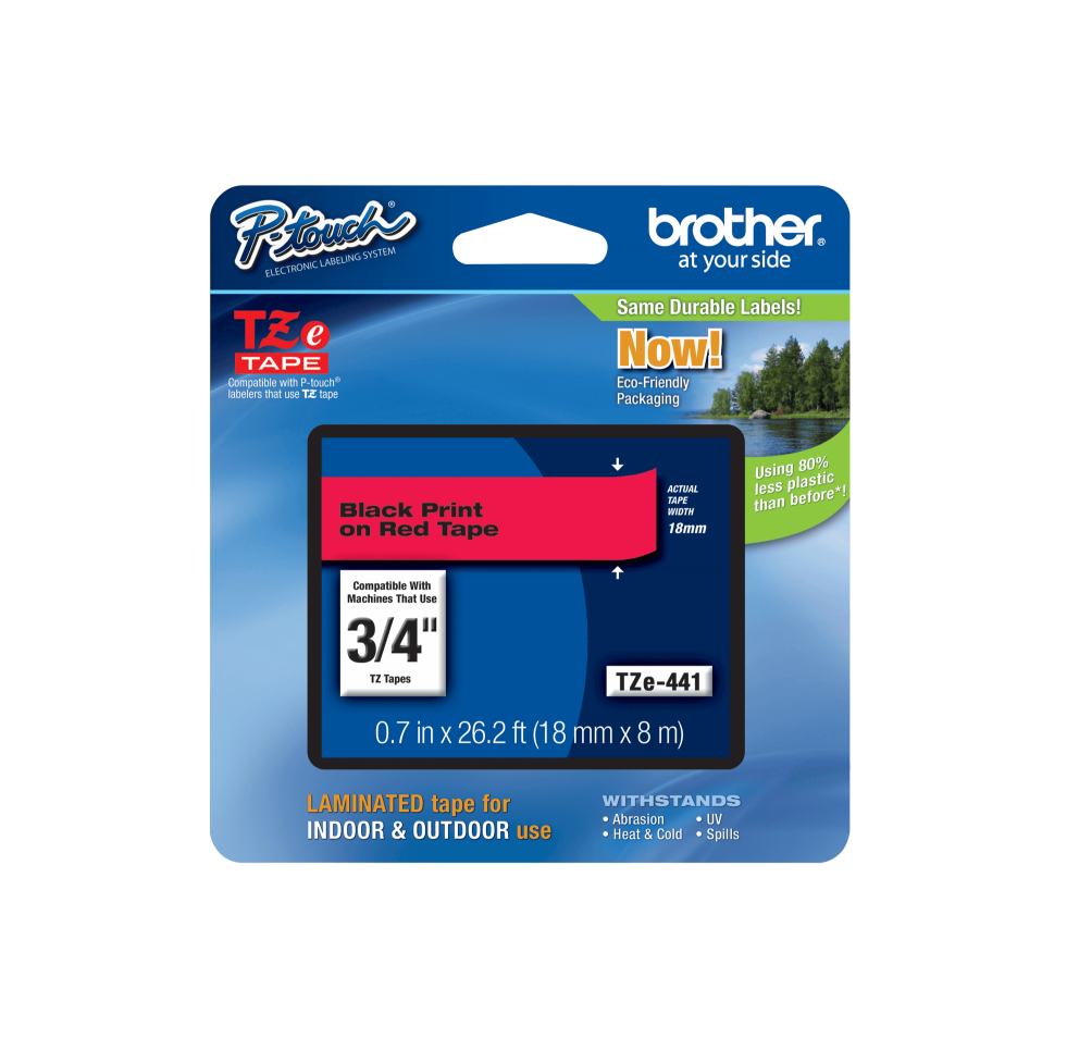 Cinta Laminada Brother TZE-4411, Negro sobre Rojo, Ancho 18 mm, para P-Touch, 8m 2