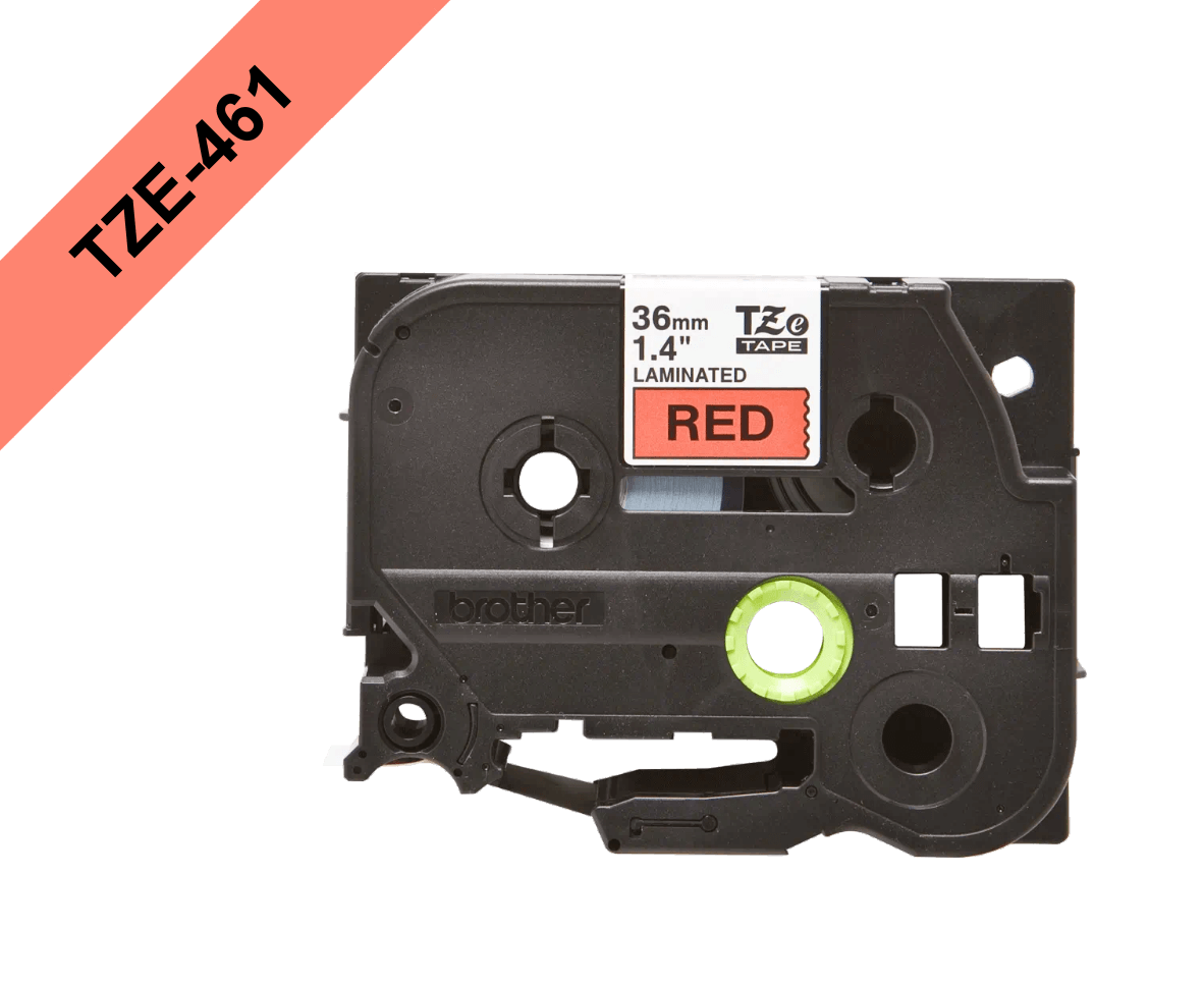 Cinta Brother TZE-461 36mm negro en fondo rojo 8m 1